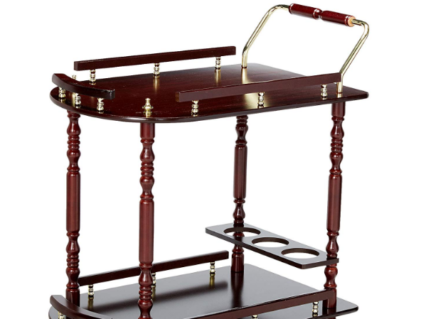 Serving Cart with Brass Accents Merlot and Brass