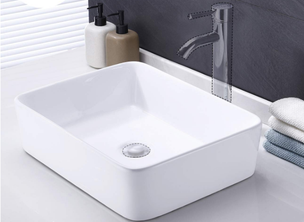 KES Bathroom Vessel Sink 19-Inch White Rectangle Above Counter Countertop Porcelain Ceramic Bowl