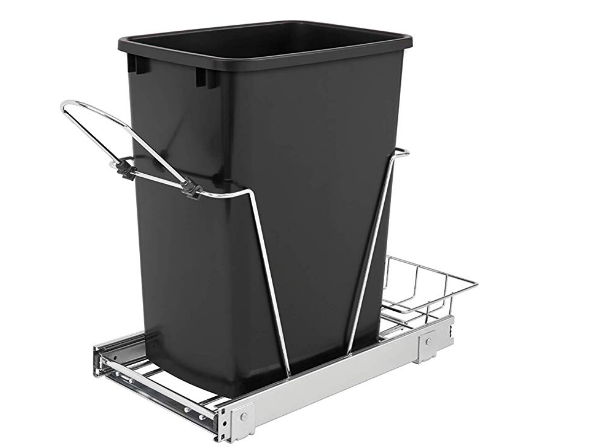 ev-A-Shelf - RV-12KD-18C S - Single 35 Qt. Pull-Out Black and Chrome Waste Container