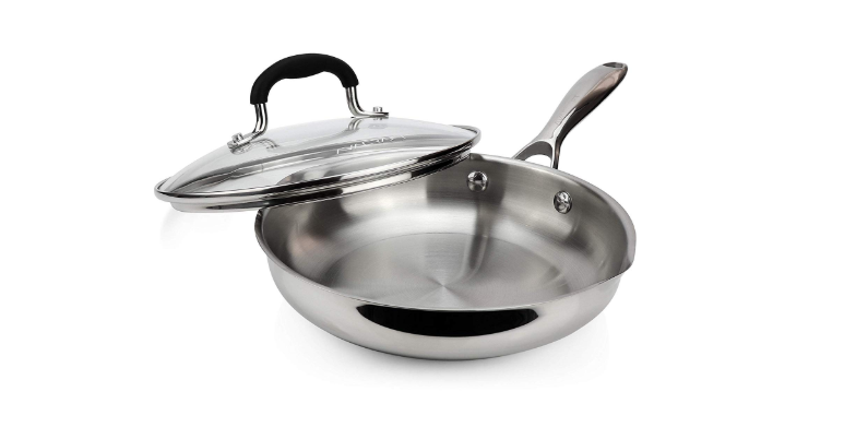 AVACRAFT Stainless Steel Frying Pan with Lid and Side Spouts