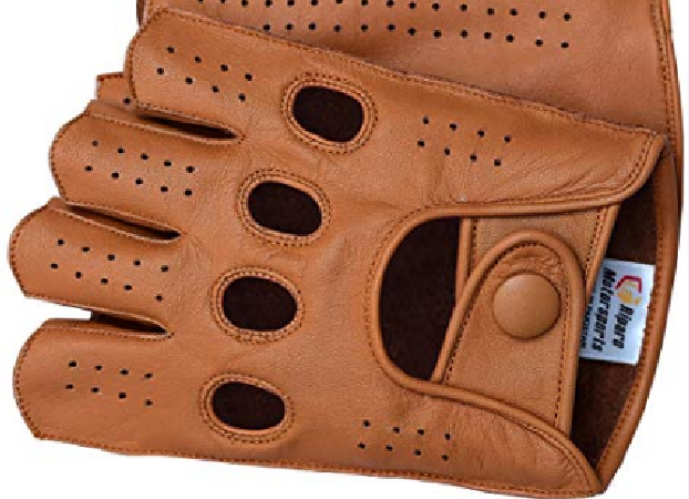 Riparo Women Genuine Leather Reverse Stitched Half-Finger Fingerless Driving Motorcycle Gloves 