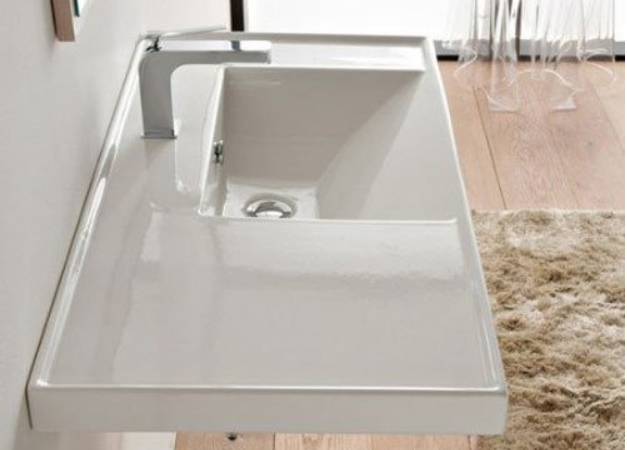 Scarabeo 3009-One Hole ML Rectangular Ceramic Self Rimming Wall Mounted Bathroom Sink