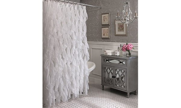Cascade Shabby Chic Ruffled Sheer Shower Curtain