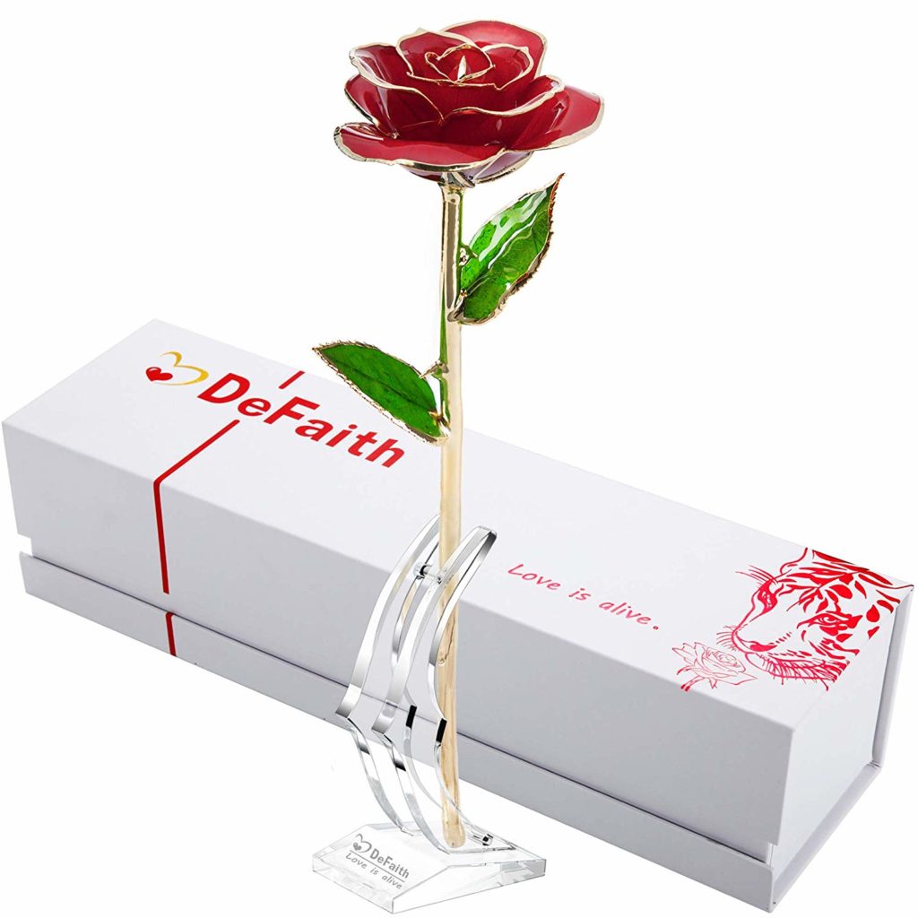 DEFAITH 24K Gold Rose Made from Real Fresh Long Stem Rose Flowe