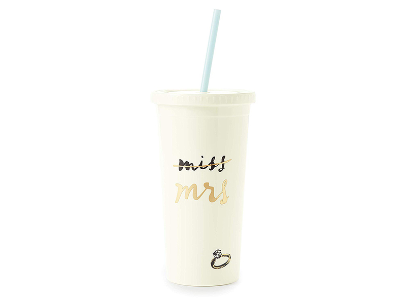 Kate Spade New York Bridal Insulated Tumbler with Reusable Straw, 20 Ounces, Miss to Mrs. (White)