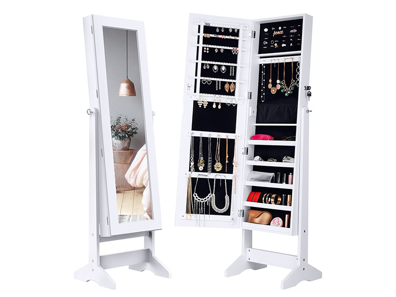 LANGRIA Lockable Jewelry Cabinet Standing Jewelry Armoire Organizer with Mirror,