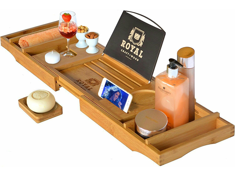 Royal Craft Wood Luxury Bathtub Caddy Tray, One or Two Person Bath and Bed Tray, Bonus Free Soap Holder