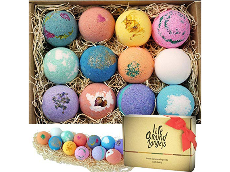 feAround2Angels Bath Bombs Gift Set 12 USA made Fizzies, Shea & Coco Butter Dry Skin Moisturize