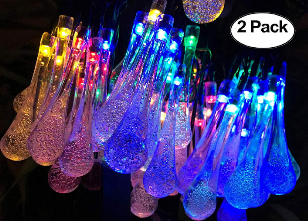 Lemontec Solar String Lights 20 Feet 30 LED Water Drop Solar Fairy Waterproof Lights for Garden